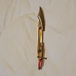 Vintage 1950s Sword Tie Bar Clip Swank Red Handle Pierced Look